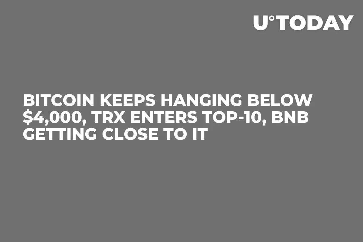 Bitcoin Keeps Hanging Below $4,000, TRX Enters Top-10, BNB Getting Close to It