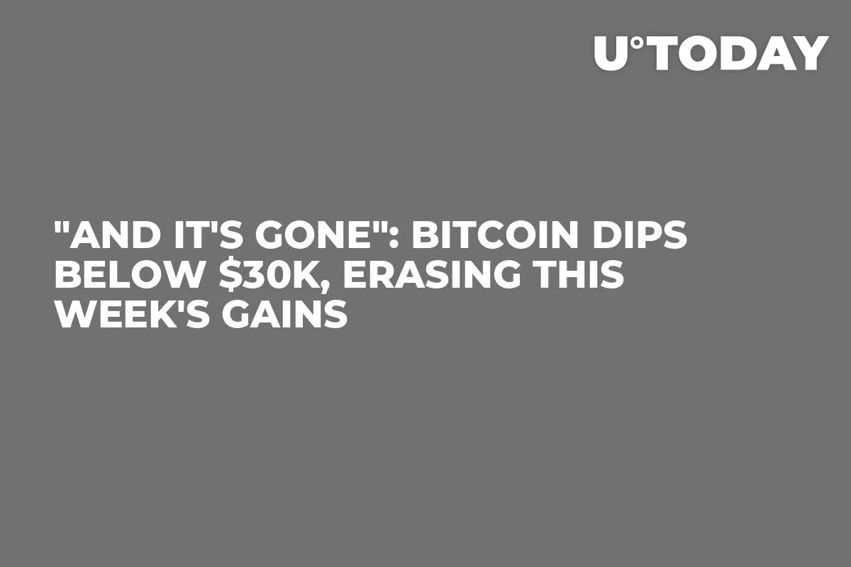 "And It's Gone": Bitcoin Dips Below $30K, Erasing This Week's Gains