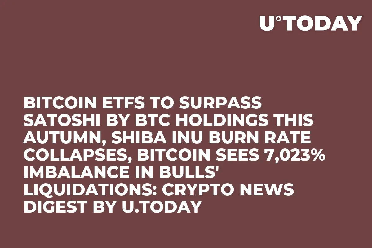 Bitcoin ETFs to Surpass Satoshi by BTC Holdings This Autumn, Shiba Inu Burn Rate Collapses, Bitcoin Sees 7,023% Imbalance in Bulls' Liquidations: Crypto News Digest by InkByte